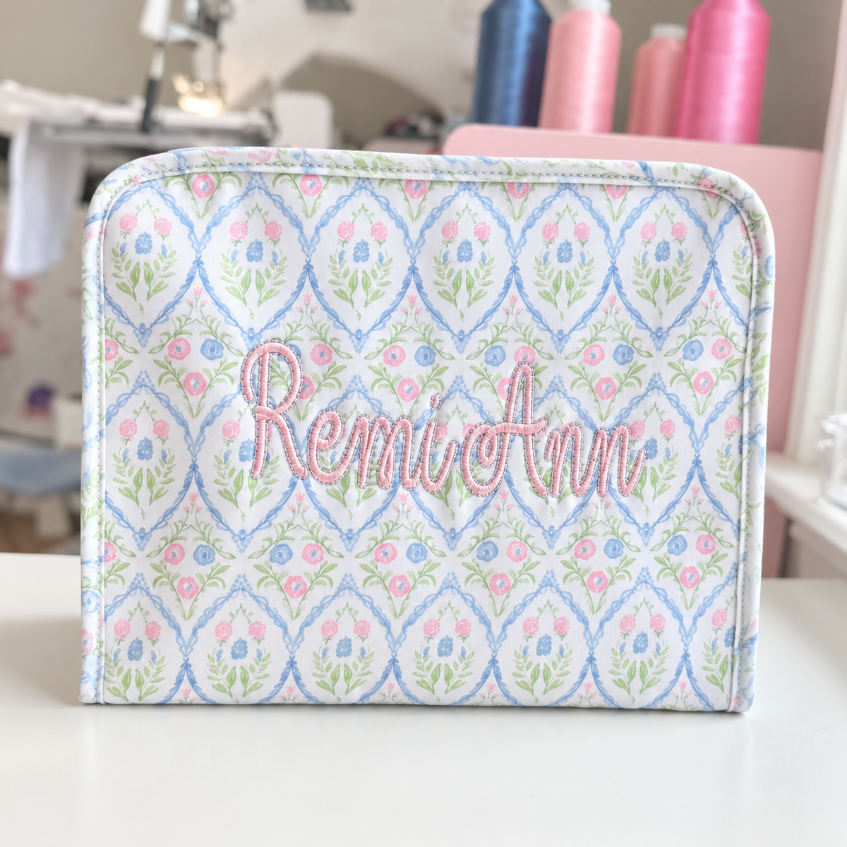 Personalized floral pouch with embroidered name