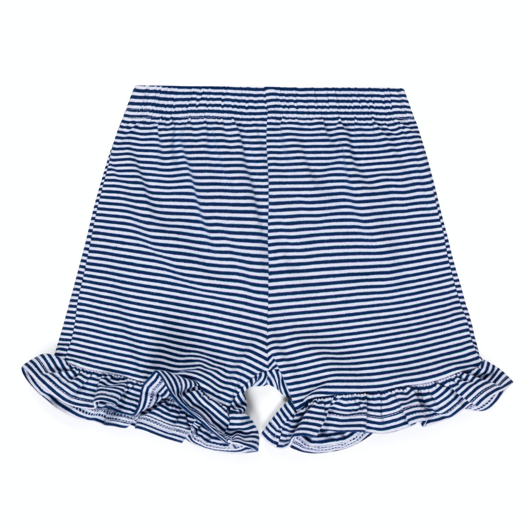 Girl's Micro-Striped Ruffle Shorts - Navy