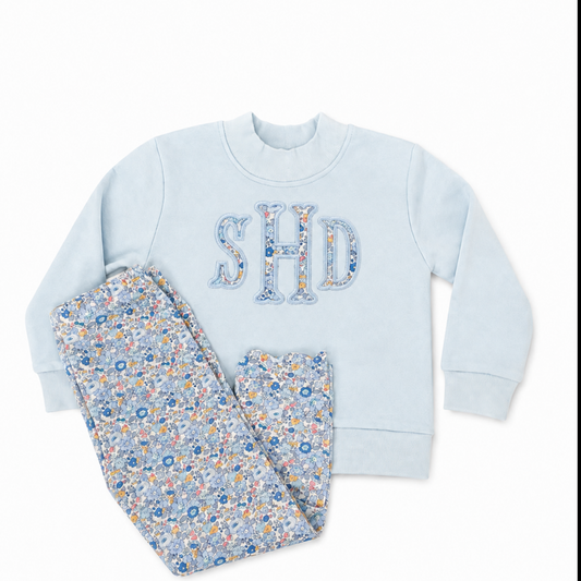Pre Order Blue Floral Pants to Match Mock Neck