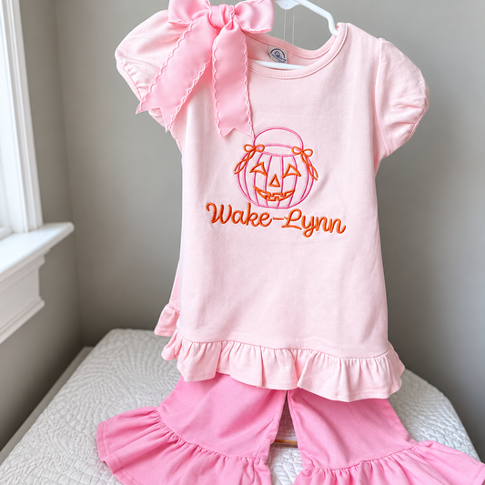 Jack O Lantern Embroidered Ruffle Tee