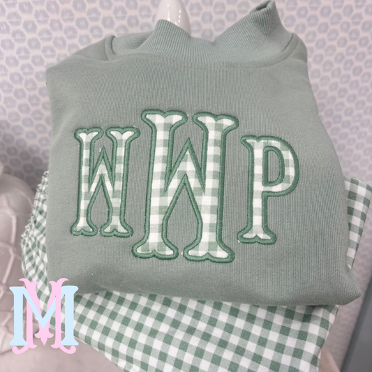 Pre Order Sage Mockneck with Gingham Applique
