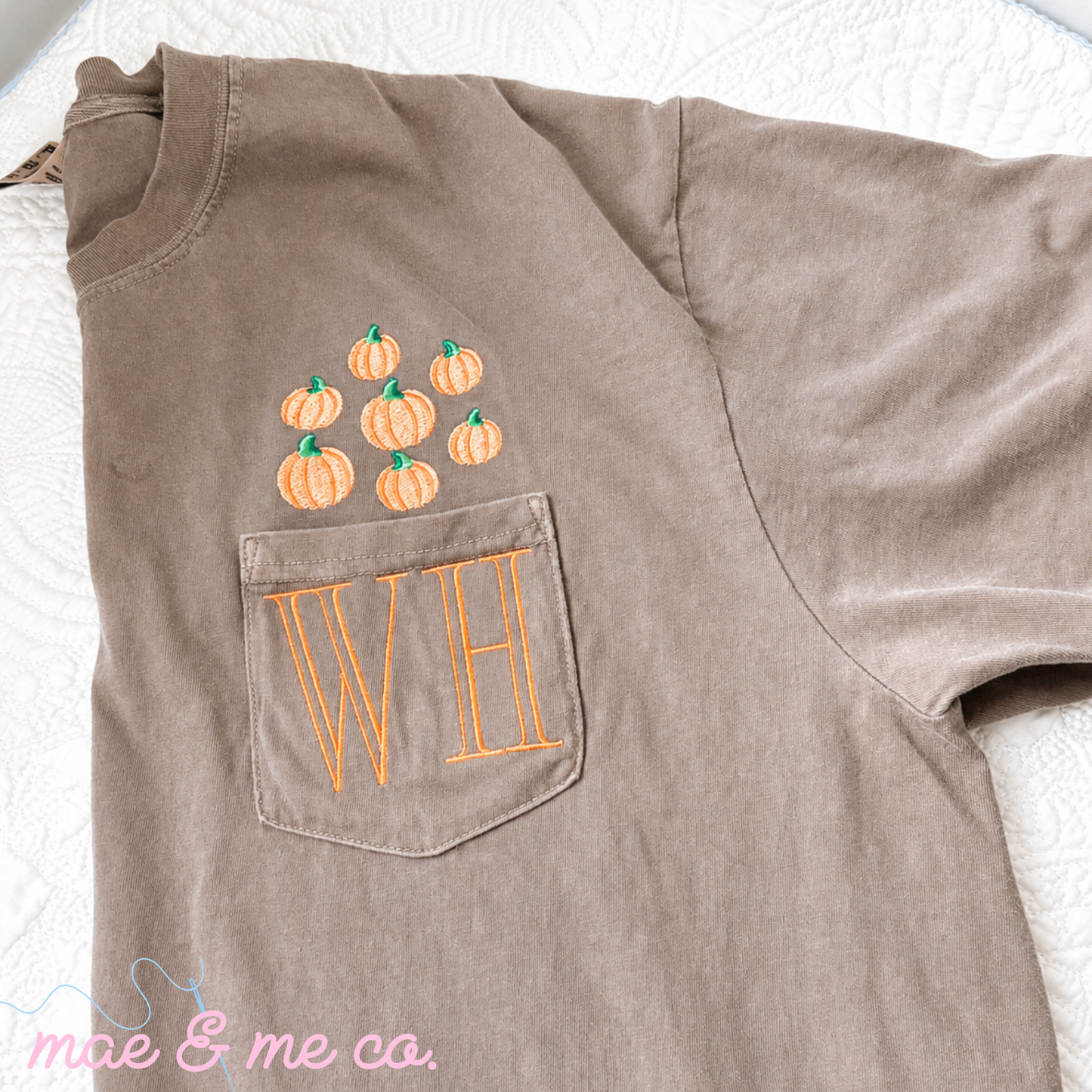 Fall Pumpkin Embroidered Pocket Tee with Monogram