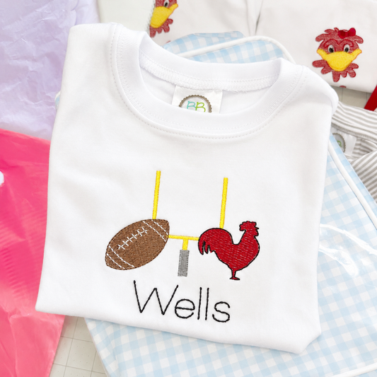 Game day Rooster & Goal post embroidered tee