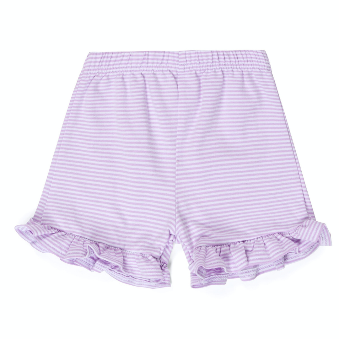 Girl's Micro-Striped Ruffle Shorts - Pink