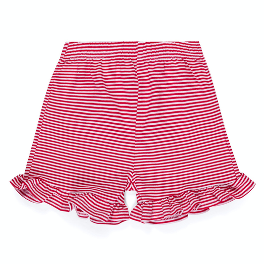Girl's Micro-Striped Ruffle Shorts - Light Blue