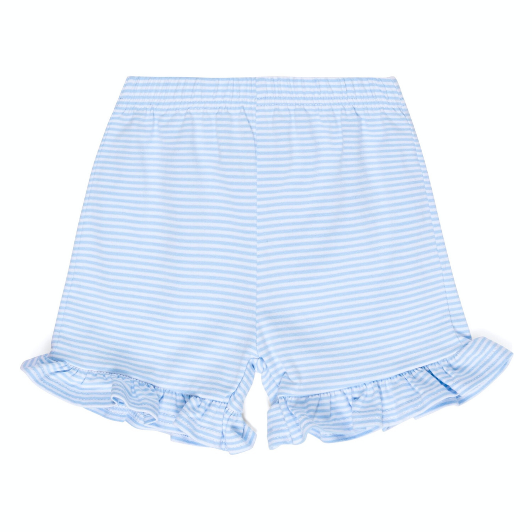Girl's Micro-Striped Ruffle Shorts - Red